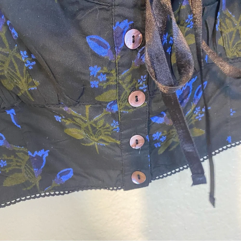 Free People Black Maxi Skirt with Blue & Olive Floral Print